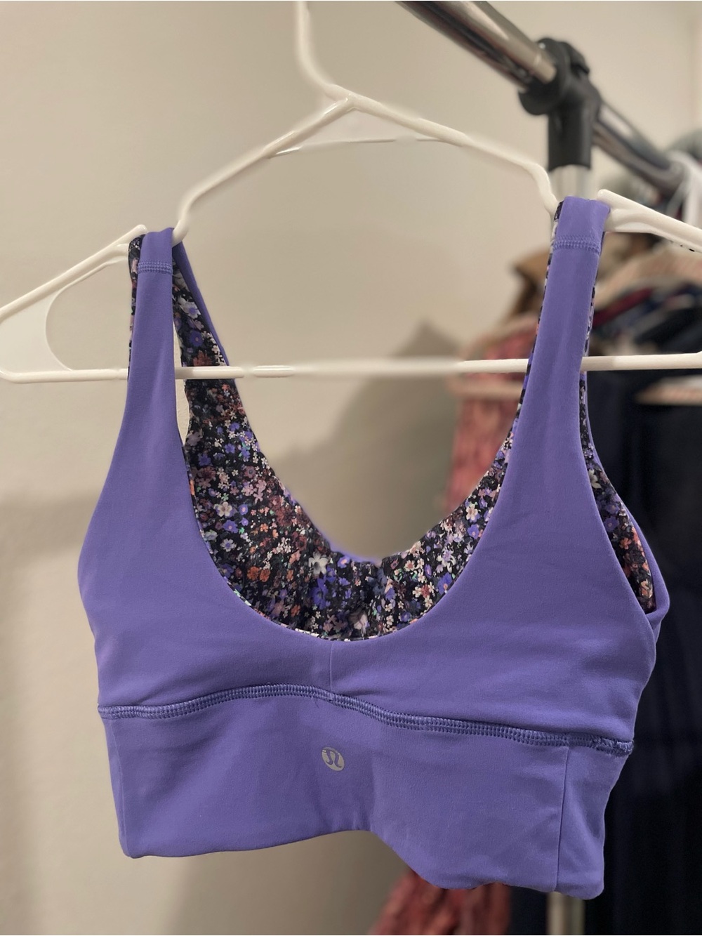 Lavender Reversible Floral-Trim Sports Bra